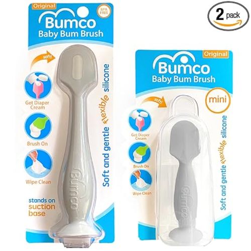 Bumco Baby Bum Brush + Travel Diaper Cream Spatula Set With Case (Gray)