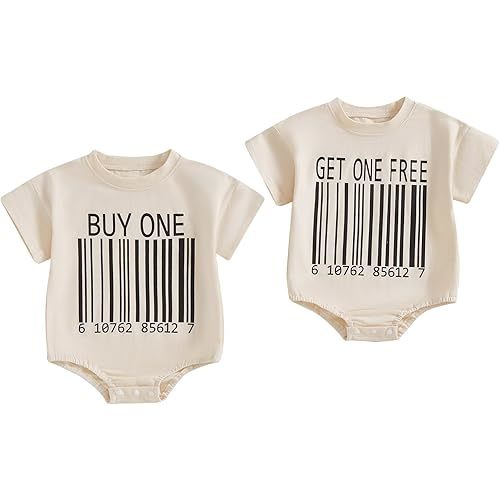 Eadrioss Baby Boy Girl Summer Clothes Unisex Twins Funny Letter Print Romper Sweatshirt One Piece Bodysuit Twins Baby Gifts