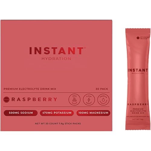 Instant Hydration Electrolytes Powder Packets - Raspberry Electrolyte Drink Mix - Zero Sugar - Keto, Vegan, Gluten-Free, Non-GMO - Boost Recovery, Brain Health, Muscle & Tissue Support- 30 Sticks