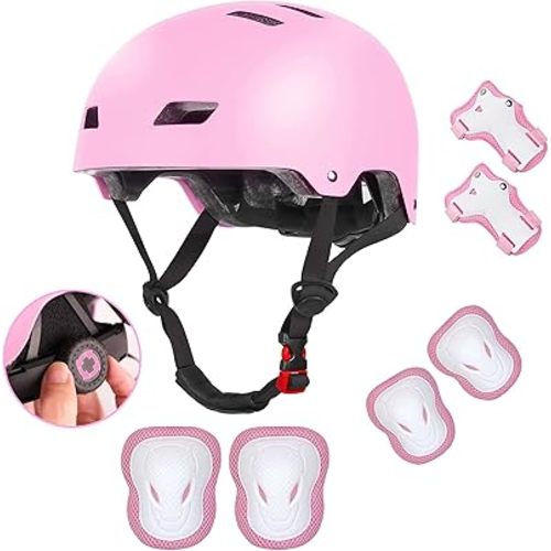 Kids Bike Helmet for 3-5-8-14+ Age Girls and Boys, Kids Helmet with Knee Pads Elbow Pads Wrist Guards,Ventilation Multi-Sport Scooter Roller Skate Rollerblading Skateboarding Climbing Cycling