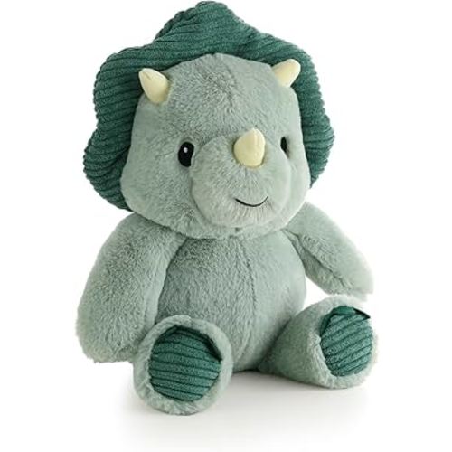 The Peanutshell Plush Dinosaur Stuffed Animal - 10 inch - Baby Safe - Machine Washable - Soft Baby Dinosaur Toys, Newborn Infant Toddler, Dino Plushies for Boys Girls, Green Triceratops Stuffies