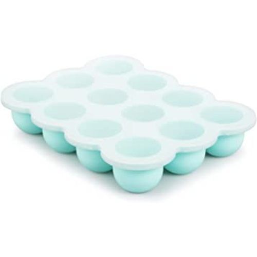 btrfe Baby Food Storage Container, 12 Portions Silicone Baby Food Freezer Tray with Lid, Perfect for Homemade Baby Food Vegetable & Fruit Purees and Breast Milk (Waterspout Blue)