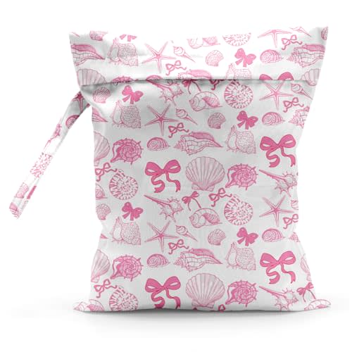 Waterproof Cloth Diaper Wet Dry Bag Reusable Travel Beach Pool Wet Bags | Daycare Soiled Toddler Items Yoga Gym Bag for Swimsuits Wet Clothes Bags - Pink Coastal Pattern