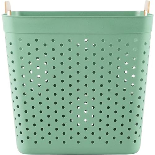 Folding laundry basket Sage green 2 bushels large capacity (about 15 gallons) lightweight plastic laundry basket with air holes folding storage bedroom bathroom fashion storage basket.