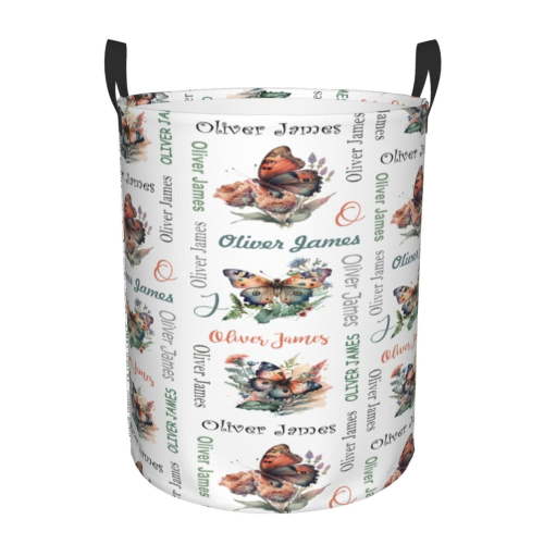 Custom Butterfly Baby Hamper for Nursery Name Personalized Kids Laundry Basket Baby Room Decor Clothes Hamper Box for Boys Girls Laundry Hamper Collapsible Storage Basket with Handles