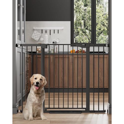 Cumbor 29.7-48" Baby Gate for Stairs, Mom's Choice Awards Winner-Dog Gate for Doorways, Auto Close Safety Pet Gate for Dogs Indoor, Easy Install Pressure Mounted Child Gate with Walk Thru Door, Black