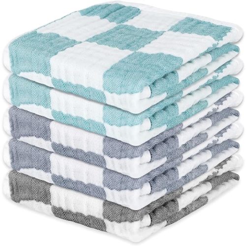 Muslin Burp Cloths 20"x10" Baby Burp Cloths 5-Pack(5, Grey & Blue)