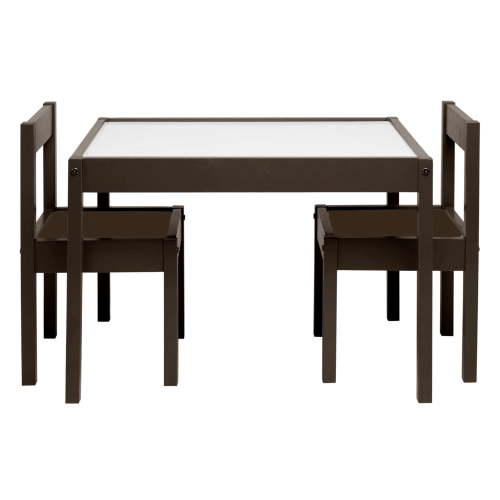 Your Zone Child 3-Piece Table and Chairs Set in Espresso, Safe Rounded Edges, MDF and Rubber Wood