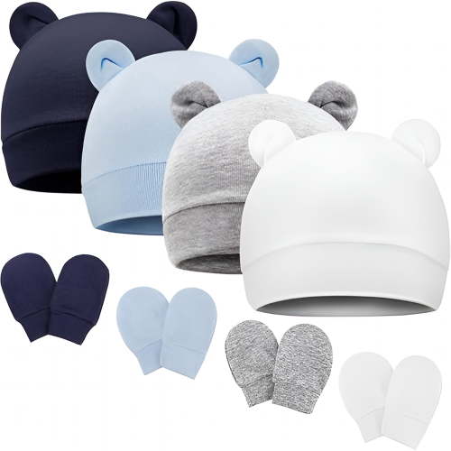 TELOLY 2026 New Newborn Baby Bear Ears Hats and Mittens Sets Preemie Cotton Caps Baby Boy Girl Infant Hospital Beanie for Home, Outdoor, Photo Shoot, Gift