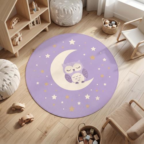 Lavender Owl Moon Rug – Celestial Baby Girl Nursery Decor