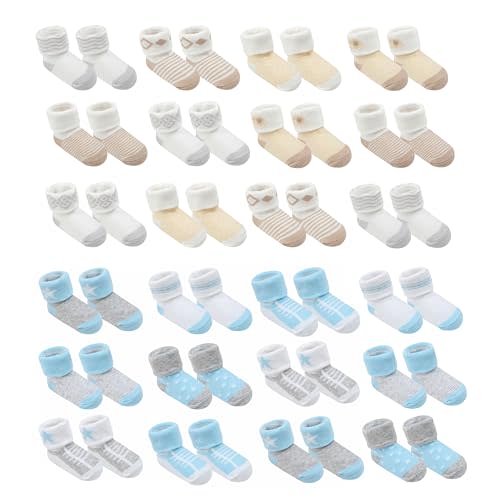 Baby Socks 0-6 Months, Organic Cotton Infant Socks, Unisex, Soft & Hypoallergenic Newborn Socks, 24 Pairs