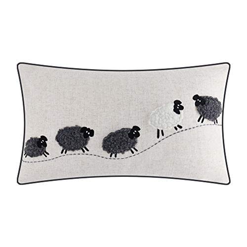 JWH Sheep Throw Pillow Cover Decorative Rectangle Cushion Cover Applique Accent Pillow Case Handmade Pillowcase Bed Couch Bedroom 12x20 Inch Beige Black