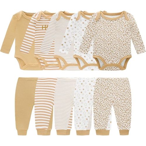 Baby Newborn Layette 10-Piece Clothing Sets Soft Cotton Bodysuits Pants Sets for Baby Boys Girls Toddler Unisex