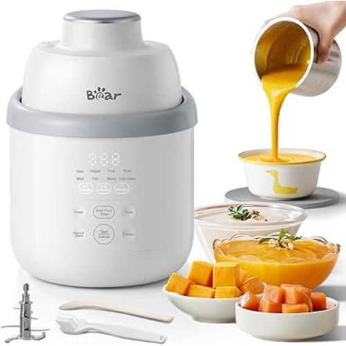 Bear NutriEase AllStage Stainless Steel Baby Food Maker Steamer and Blender, One Step Baby Food Processor Puree Maker Grinder Mills, Auto Cooking & Grinding for Healthy Homemade Baby Food, BPA-Free