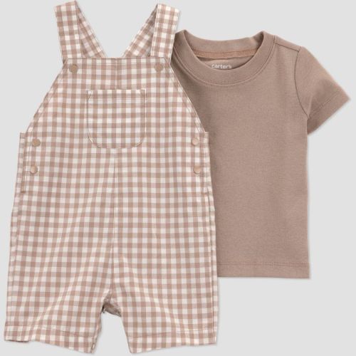 Carter's Just One You® Baby Boys' 2pc Gingham Overalls Set - Brown Newborn