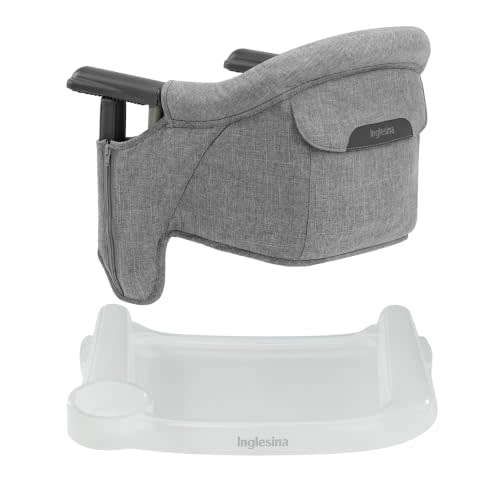 Inglesina Fast Table Chair - Stone Gray Melange + Fast Dining Tray - Portable Baby High Chair - for Babies & Toddlers up to 37 lbs - Fits Tables 0.8'' to 3.5'' Thick - Compact - Travel Bag Included