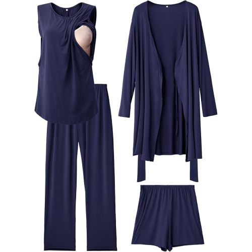 Rnxrbb 4 PCS Hospital&Home Nursing Pajamas Robe Set Maternity Postpartum Pj