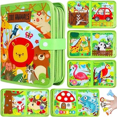 Busy Book for Toddlers Montessori Toys- Busy Board for 1-3 Year Boy Gifts Girl Toys Educational Learning Quiet Activity Books Toddler Airplane Travel Toy for 1 Year Old Birthday