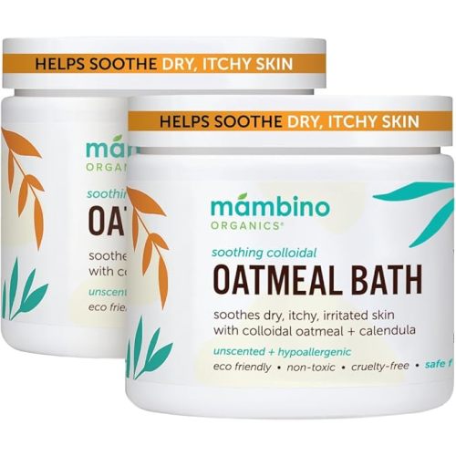 Mambino Organics Soothing Colloidal Oatmeal Bath Soak Powder, for Newborn, Kids, Moms with Dry, Sensitive Skin, Unscented Body Wash with Calendula for Baby Bath, Vegan, Non-GMO, 2-Pack