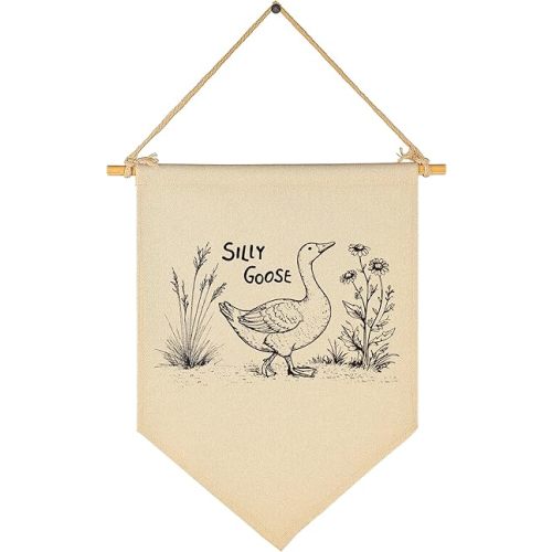 Silly Goose Theme Nursery Wall Decor-Baby Room&Playroom&Bedroom Wall Decoration-Baby Shower Birthday Christmas Gift-Canvas Hanging Flag Banner Pennant Sign Decor