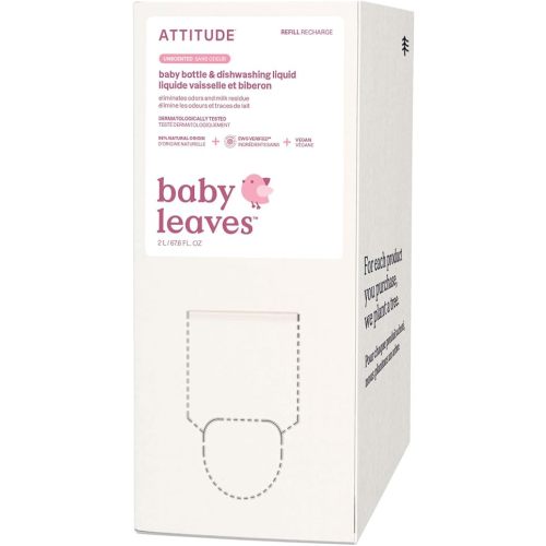 ATTITUDE Baby Dish Soap and Bottle Cleaner, EWG Verified Dishwashing Liquid, No Added Dyes or Fragrances, Tough on Milk Residue and Grease, Vegan, Vegan, Unscented, Bulk Refill, 67.6 Fl Oz