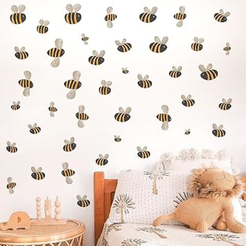 Cute Bee Wall Sticker Boho Bee Wall Decals Watercolor Bumble Bees Decals Small Animals Sticker Cartoon Animal Decal Retro Yellow Bees Stickers for Nursery Kid Room Baby Bedroom Decor