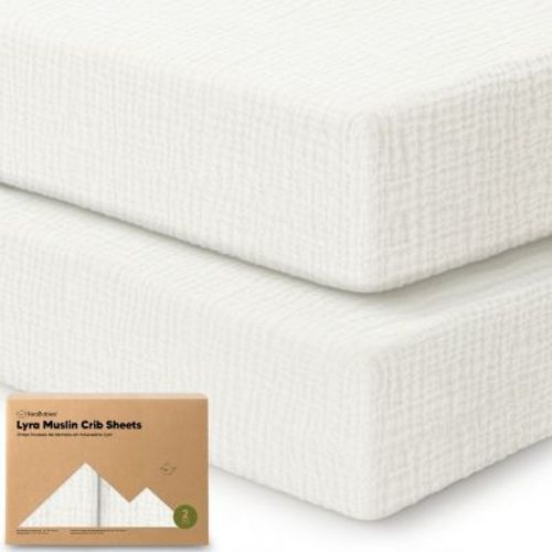 KeaBabies Lyra Muslin Crib Sheets for Boys, Girls, 2pk 52x28 Cotton Baby Crib Mattress Sheets Fitted, Soft, Breathable (Soft White)