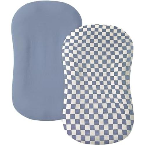 guruixu Muslin Baby Lounger Cover 2 Pack, 100% Cotton Infant Lounger Cover, Soft & Breathable Replacement Slipcover, Compatible with Snuggle Me Newborn Lounger (Tradewinds,Tradewinds Check)