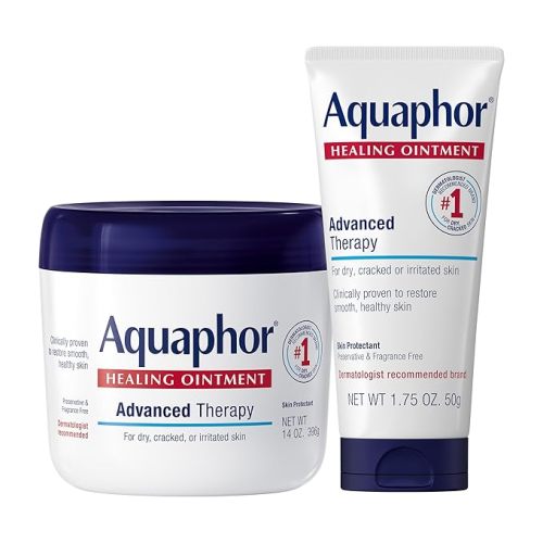 Aquaphor Healing Ointment Advanced Therapy Skin Protectant Skin Care Set, Body Moisturizer for Dry Skin, Minor Cuts and Burns, Dry Cuticles, Cracked Heels, Hands and Lips, 14 Oz Jar + 1.75 Oz Tube