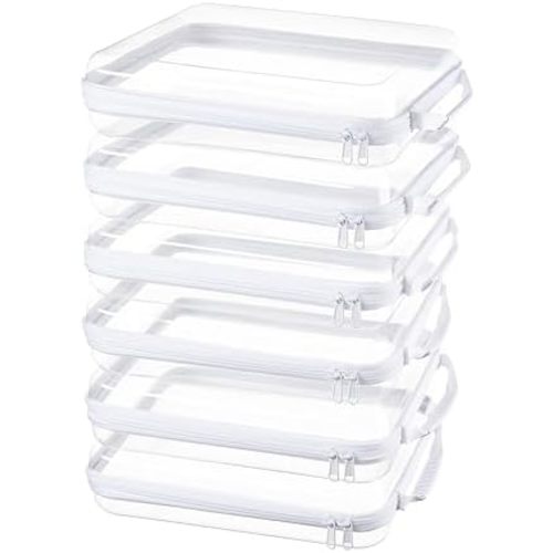 6-Pack Clear Bag Hard Shell Zipper Case with Handle, 1.3mm Thick Rigid Pouch for Craft Organizers and Storage, Large 12.6" Square Containers for Board Games, Puzzles & Toys