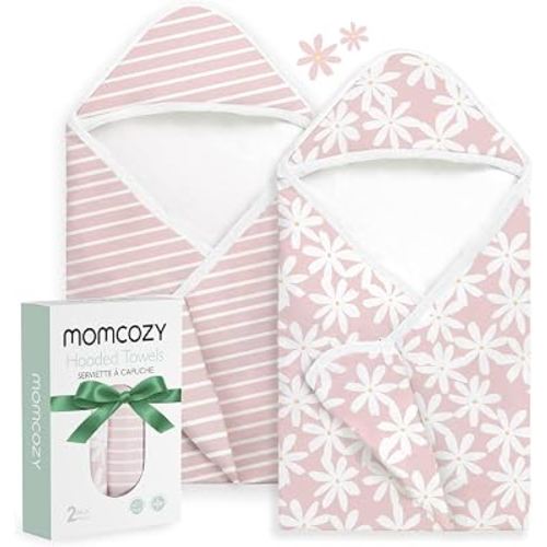 Momcozy Baby Towels, Soft Absorbent Bath Towel for Newborn&Toddler,Flower | Soft&Absorbent Bath Towel Set，Gentle on Baby's Skin，Unisex Baby Essential