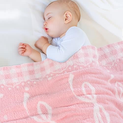 Pink Bow Baby Blanket – Soft Knitted Throw with Adorable Bow Detail for Baby Girls, Nursery Bedding & Shower Gifts – Warm & Gentle, 30x40 Inch