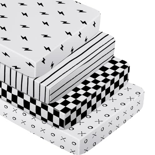Moukeren 4 Pcs Black and White Crib Sheets for Baby Microfiber Baby Bassinet Soft Sheets Crib 52" x 28" for Standard Cribs Nursery Bedding