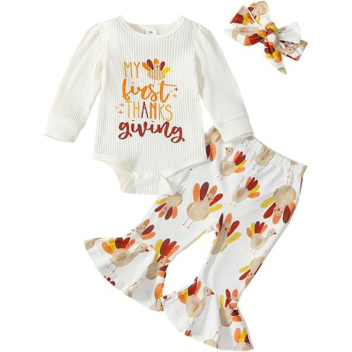 Twopumpkin My First Easter Baby Girl Outfit Newborn Infant Bunny Romper And Bell Bottoms Ribbed Outfits With Heanband