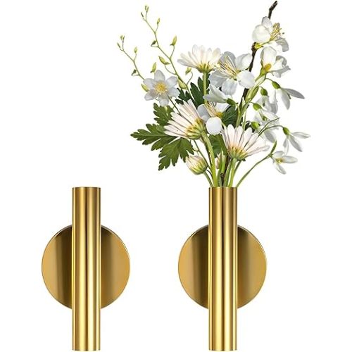 Amazon.com: 2Pcs Gold Metal Wall Vases, Modern Hanging Plant Holders for Dried/Faux Flowers, Small Tube Wall Planters, Art Deco Wall Mounted Flower Vases for Living Room, Bedroom, Bathroom, Entryway Home Decor : Patio, Lawn & Garden