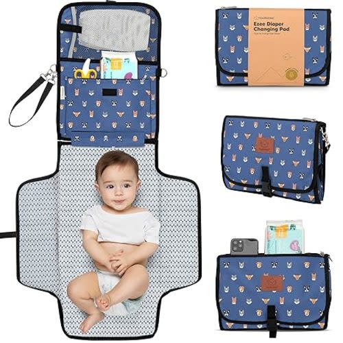 KeaBabies Portable Diaper Changing Pad - Large Waterproof Baby Changing Mat, Compact Travel Diaper Clutch, Functional Pockets Fit Newborn Essentials, Wipeable & Padded Baby Changer (Pets & Paws)