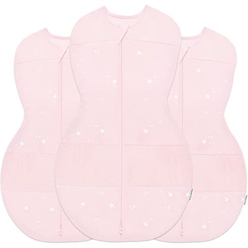 Happiest Baby Sleepea 5-Second Swaddle - 100% Organic Cotton Baby Swaddle Blanket - Doctor Designed Promotes Healthy Hip Development - 3-Pack Bundle (Rose Stars, S, M, L)