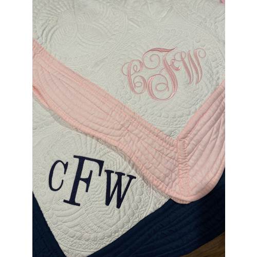 Personalized Baby Quilt: Embroidered Name Heirloom Blanket One Name or Initials