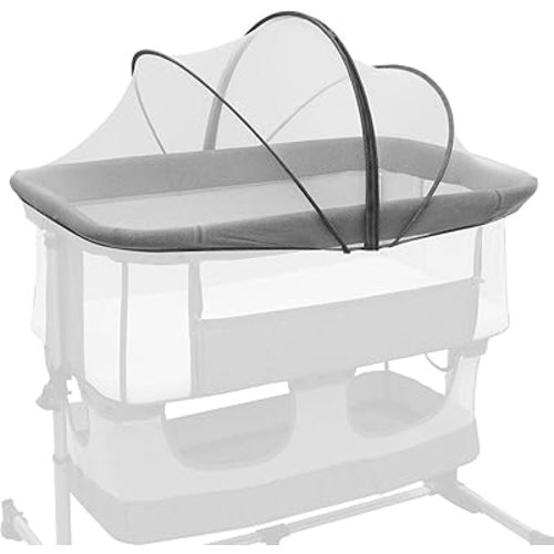 Bassinet Mosquito Net Cover to Keep Cats & Bugs Out for Baby, Two-Way Zipper, Portable Bassinet Cover with Storage Bag, Breathable Baby Mosquito Net for Bedside Sleeper/Travel Crib White