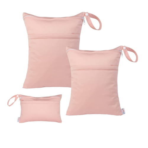 ALVABABY 3pcs Baby Cloth Diaper Wet/Dry Bags|Waterproof Reusable with Two Pockets|Travel, Beach, Pool, Daycare, Soiled Baby Items,Yoga，Gym Bag for Swimsuits or Wet Clothes (3 pcs in SML, Pink) 3L-B19