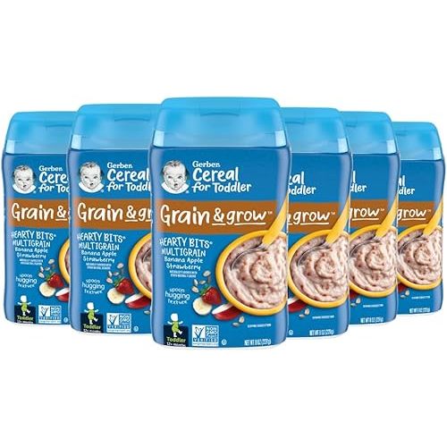 Gerber Toddler Food, Multigrain Banana Apple Strawberry Cereal, 8g Whole Grains, Iron, Zinc & Vitamin B12, Toddler Cereal, 6-Pack