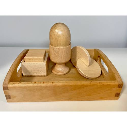 Montessori Beechwood Toy Set: Egg & Cup, Cube, Interlocking Discs