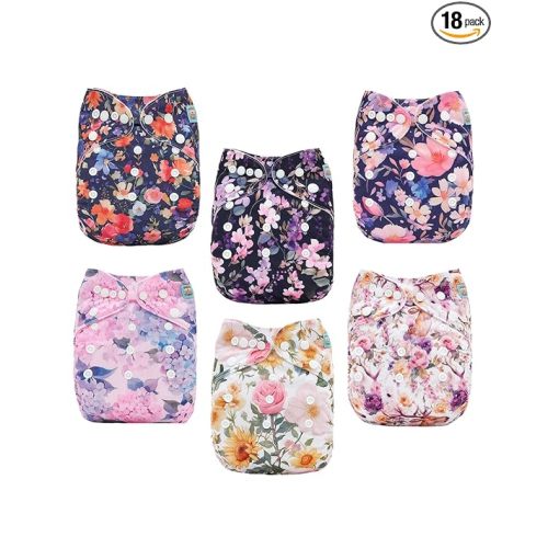 ALVABABY Baby Cloth Diapers 6 Pack with 12 Inserts Cloth Diaper Covers Adjustable Washable Reusable for Baby Girls and Boys