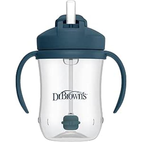 Dr. Brown's Milestones Baby's First Straw Cup, Training Cup with Weighted Straw, 9oz/270mL, Dark Blue, BPA Free, 6m+