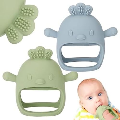Silicone Baby Teether Toys for Infants 3-6 6-12 Months, Olive/Blue