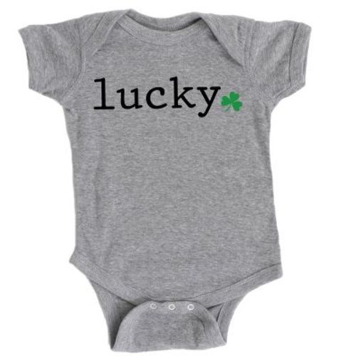 The Juniper Shop Lucky Typewriter Clover Baby Short Sleeve Bodysuit