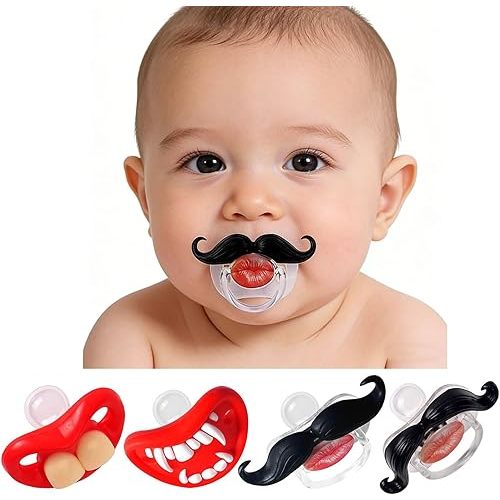 YAPROMO Funny Pacifiers for Babies,Mustache Pacifier 0-6-18 Months,Halloween Pacifiers for Toddlers, Funny Teeth Pacifier for Boys and Girls