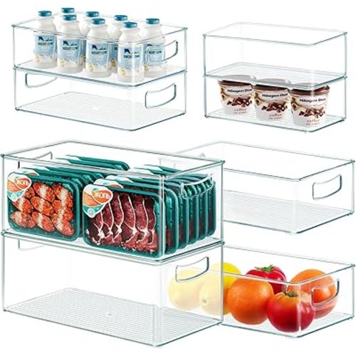 8 PACK Freezer Organizer Bins Clear Stackable Storage Bins with Side Handles for Fridge Organization and Storage Home Organization Must Haves