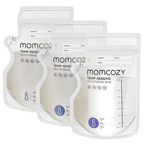Momcozy Breastmilk Storage Bag, 8Oz, Temp-Sensing Color Change, 120 Count Milk Storage Bags Breastmilk with Pour Spout, Milk Bag with Self Standing for Breastfeeding, No Leak Presterilized for Freezer