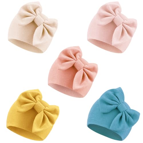 DRESHOW BQUBO Newborn Baby Girls Hats Hospital Hat Baby Cotton Beanie Infant Big Bow Hats for 0-24 Months